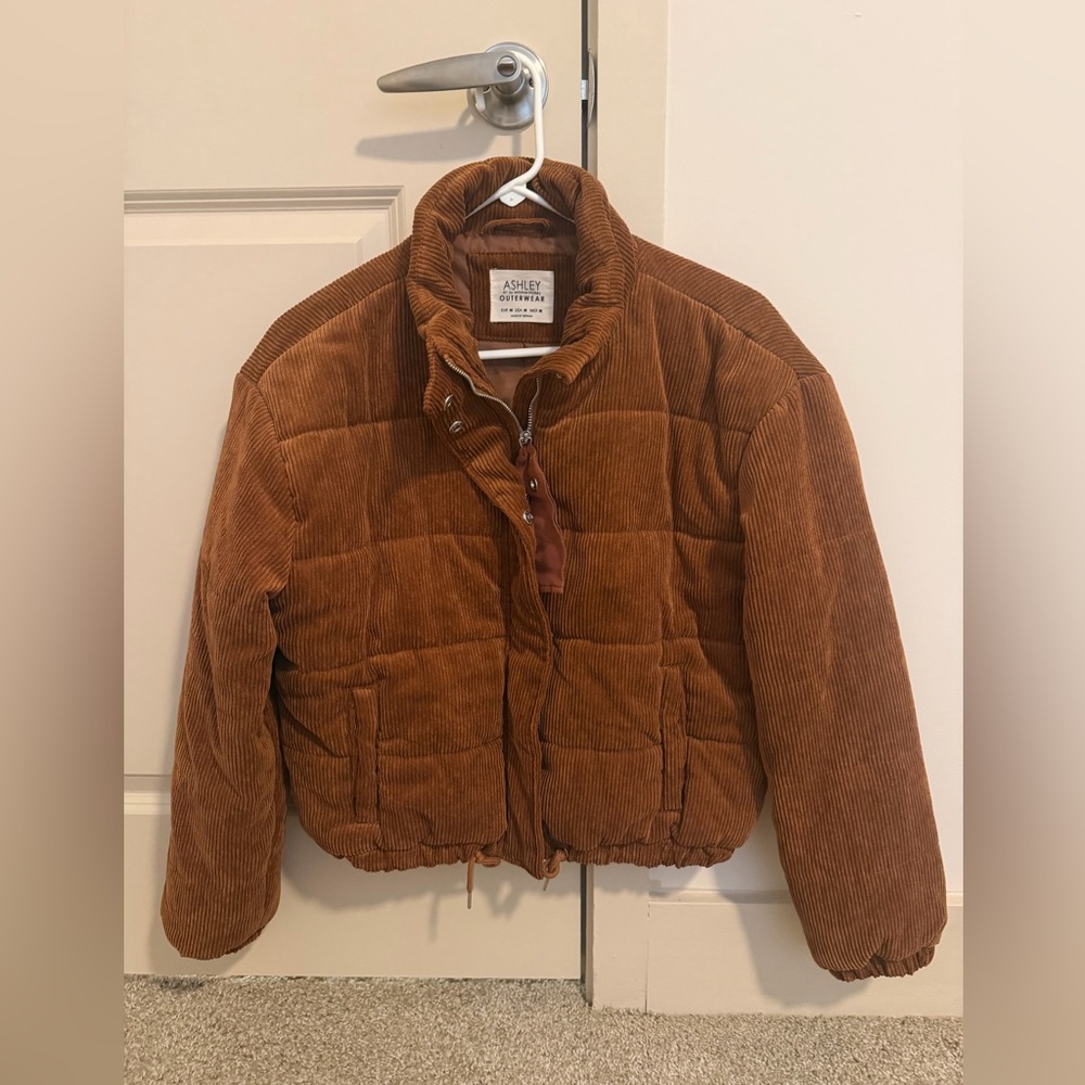 Ashley By 26 International Corduroy Puffer Jacket in Chestnut Brown